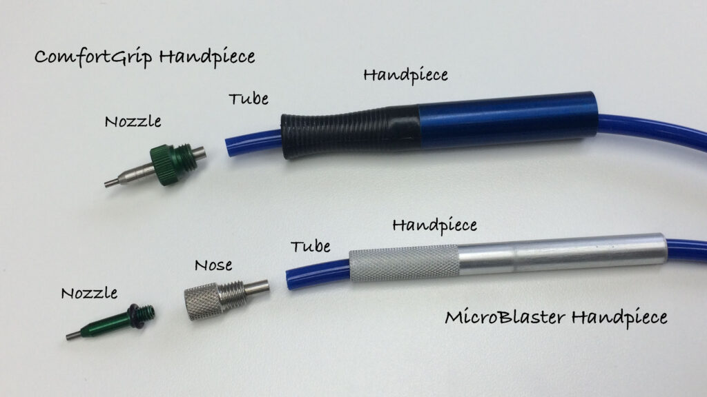 The ComfortGrip Handpiece has fewer parts than the MicroBlaster handpiece.