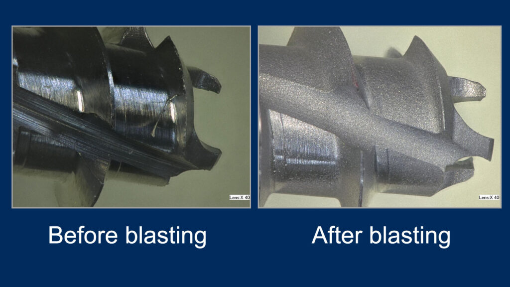 Bone screw- before and after MicroBlasting with pumice.