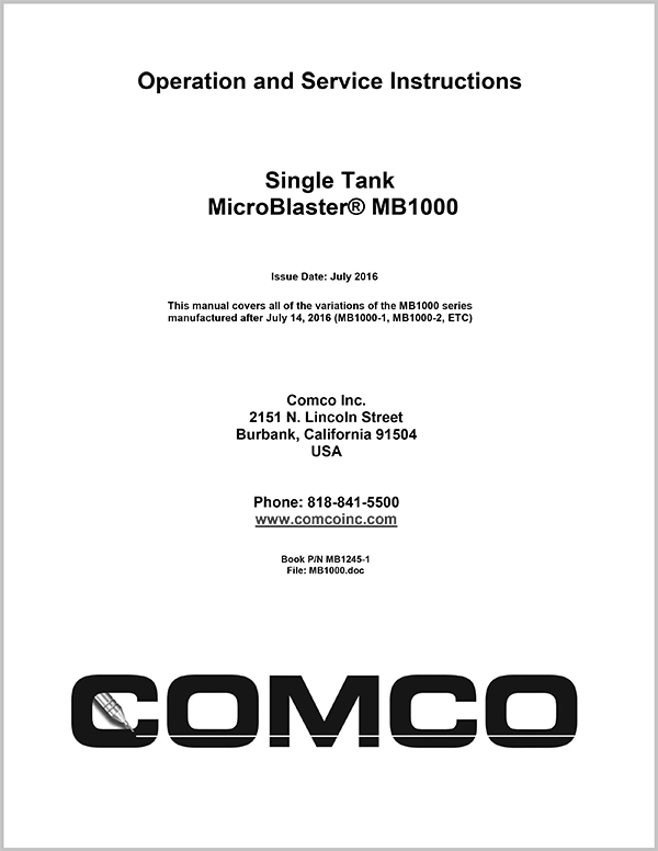 Comco MB1000 Single Tank MicroBlaster Manual